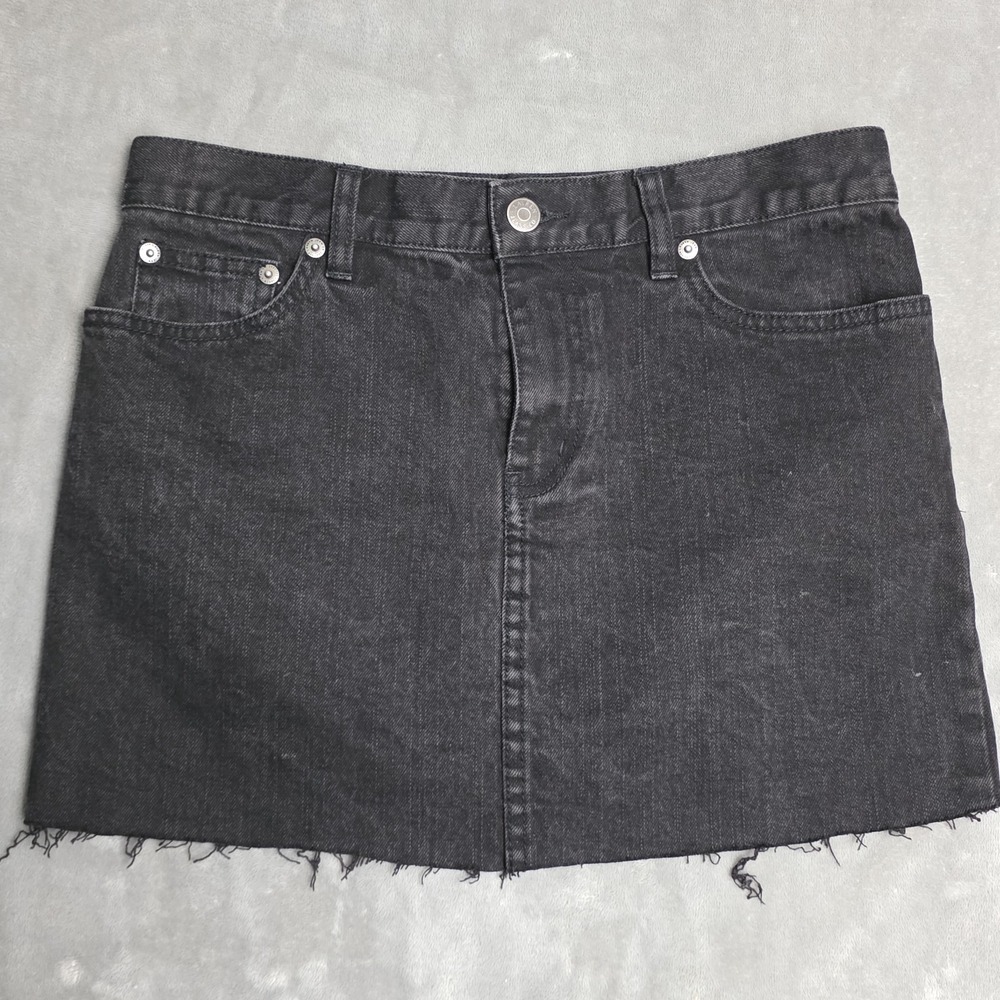 lauren ralph lauren Black Distressed Denim Mini Skirt Size 4 5 Pocket